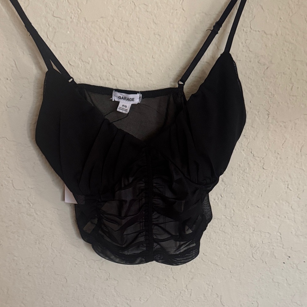 Garage Black Mesh Ruched Camisole